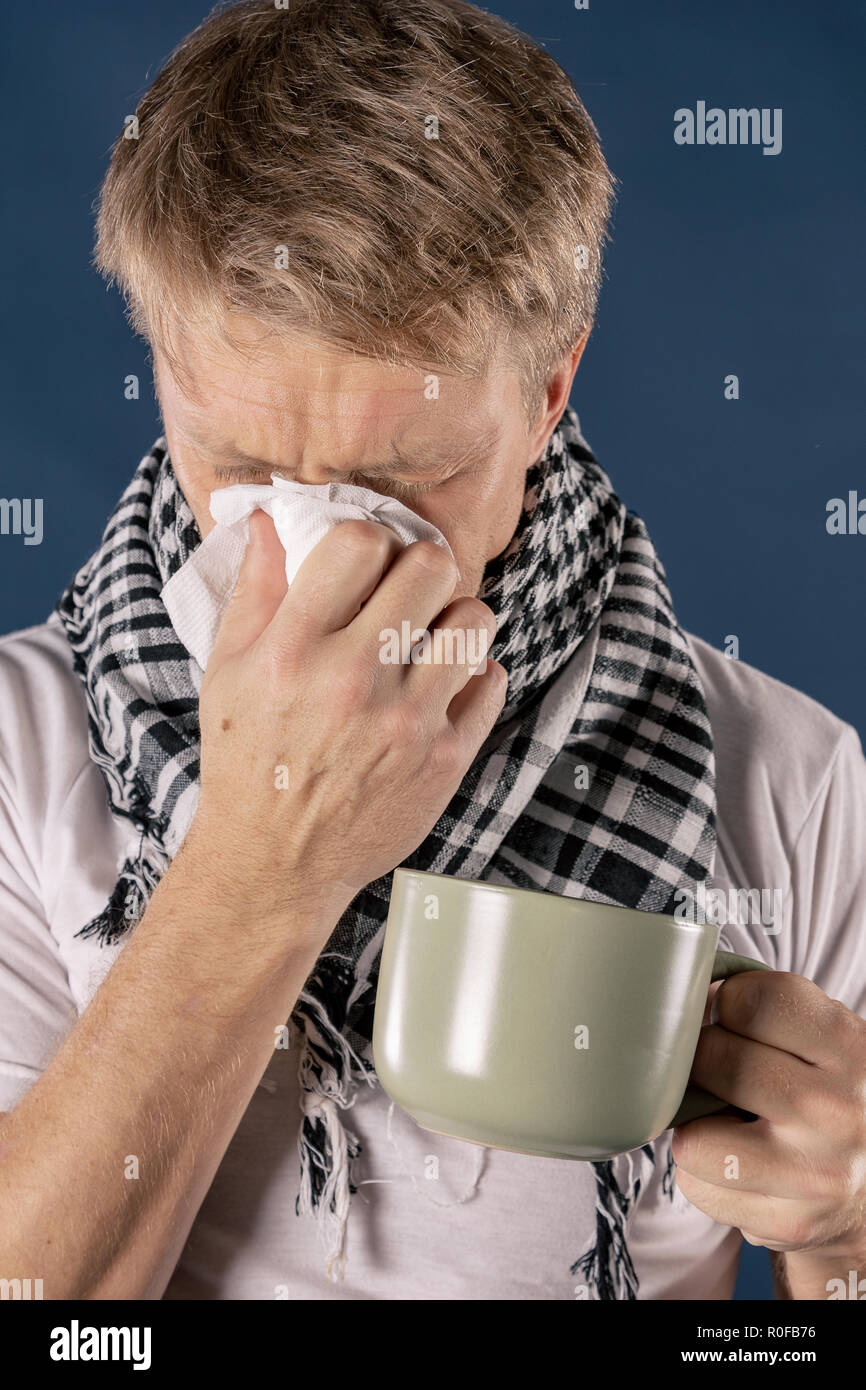 Adult man patient with cold and flu illness relief Stock Photo Alamy