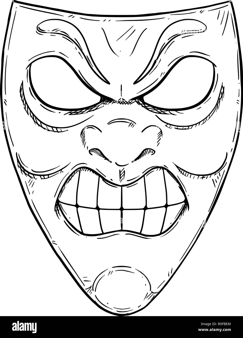 Vector Artistic Drawing Illustration of Angry Aggressive Comedy Mask Stock Vector