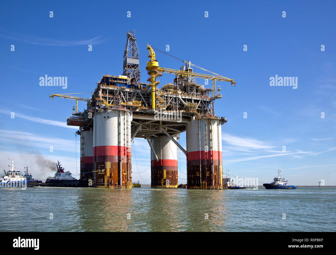 'Big Foot' Chevron's Deep Ocean Platform, Corpus Christi Ship Chanel,  Port Aransas, Texas. Stock Photo