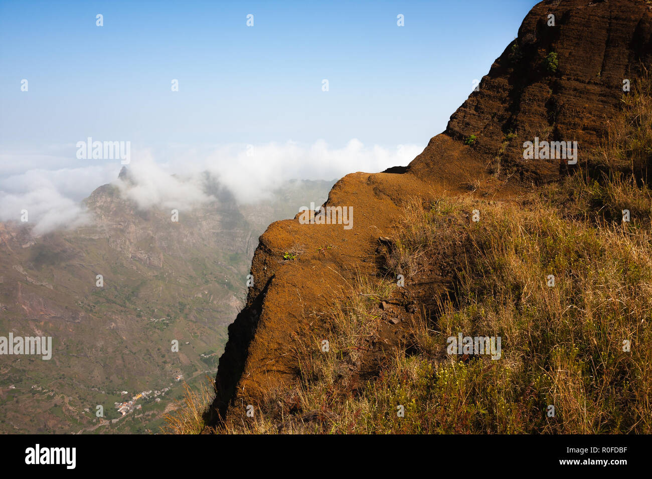 Cabo Verde landscape rocky edge volcanic mountains of Santo Antao Stock Photo