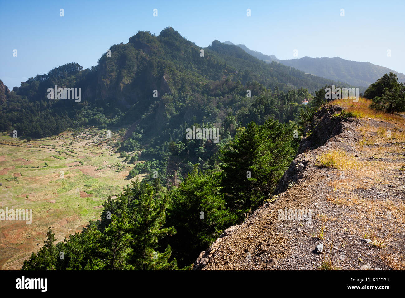 Cabo Verde, Africa path at the extinct volcano Cova Crater  mountains Stock Photo