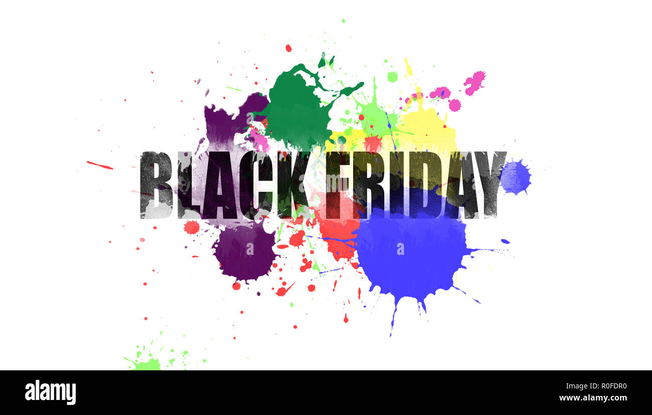 working fun and happy business concept, raster illustration on the theme of black friday sale. Stock Photo