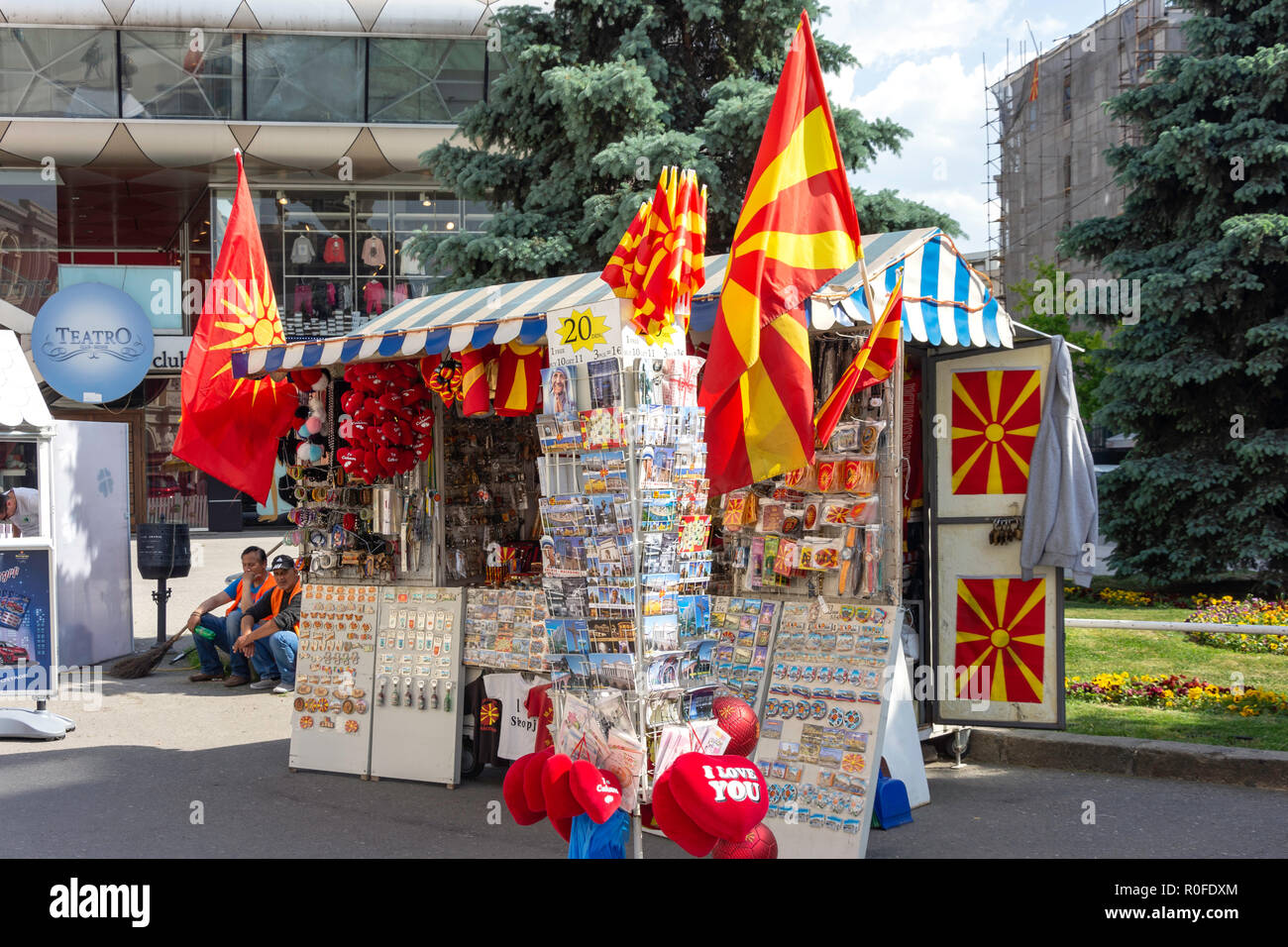 Souvenir kiosk, Macedonia Square, Skopje, Skopje Region, Republic of North Macedonia Stock Photo