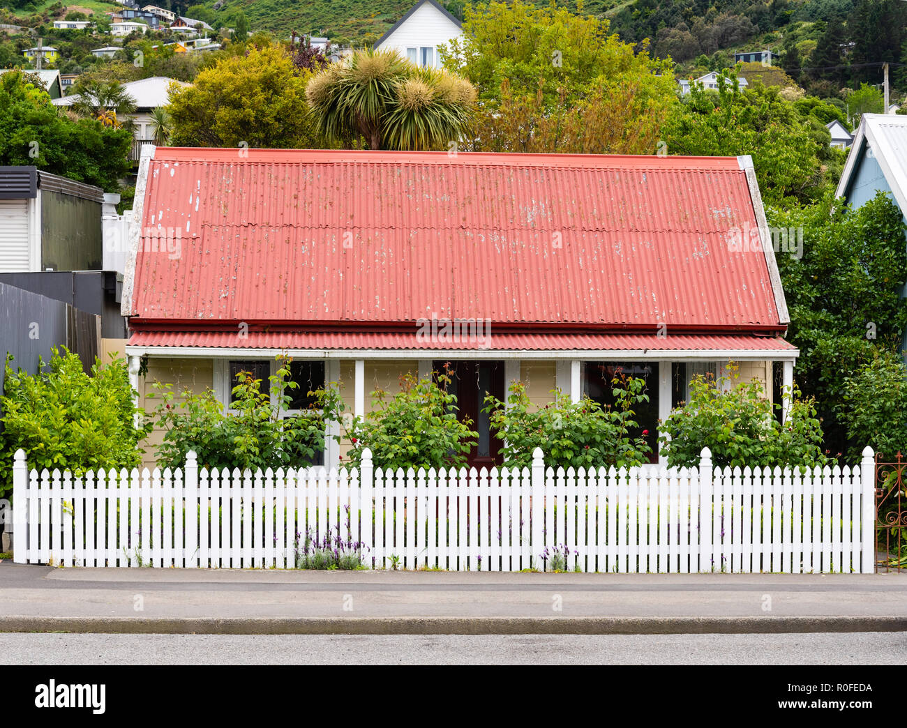 Wooden houses Lyttelton Christchurch New Zealand Stock Photo