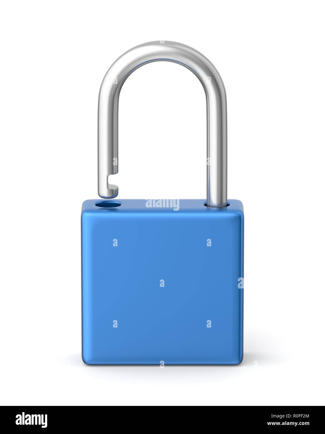 3d rendered blue anodized padlock on a white background. Stock Photo