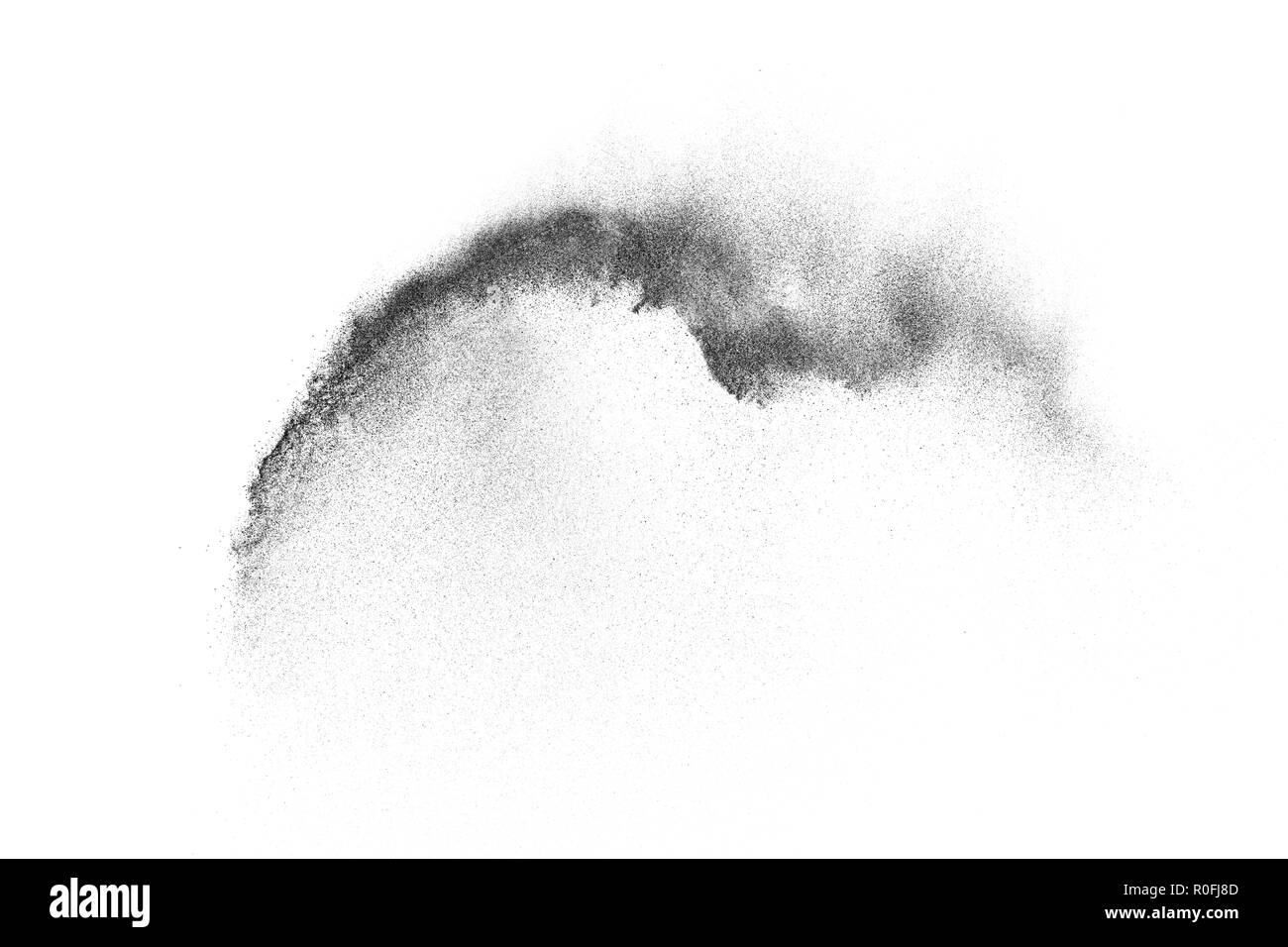 Black particles explosion isolated on white background. Abstract dust ...
