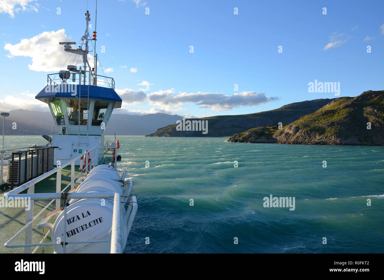 Ferry on Lago Gral Carrera, Chile Chico, Chile Stock Photo