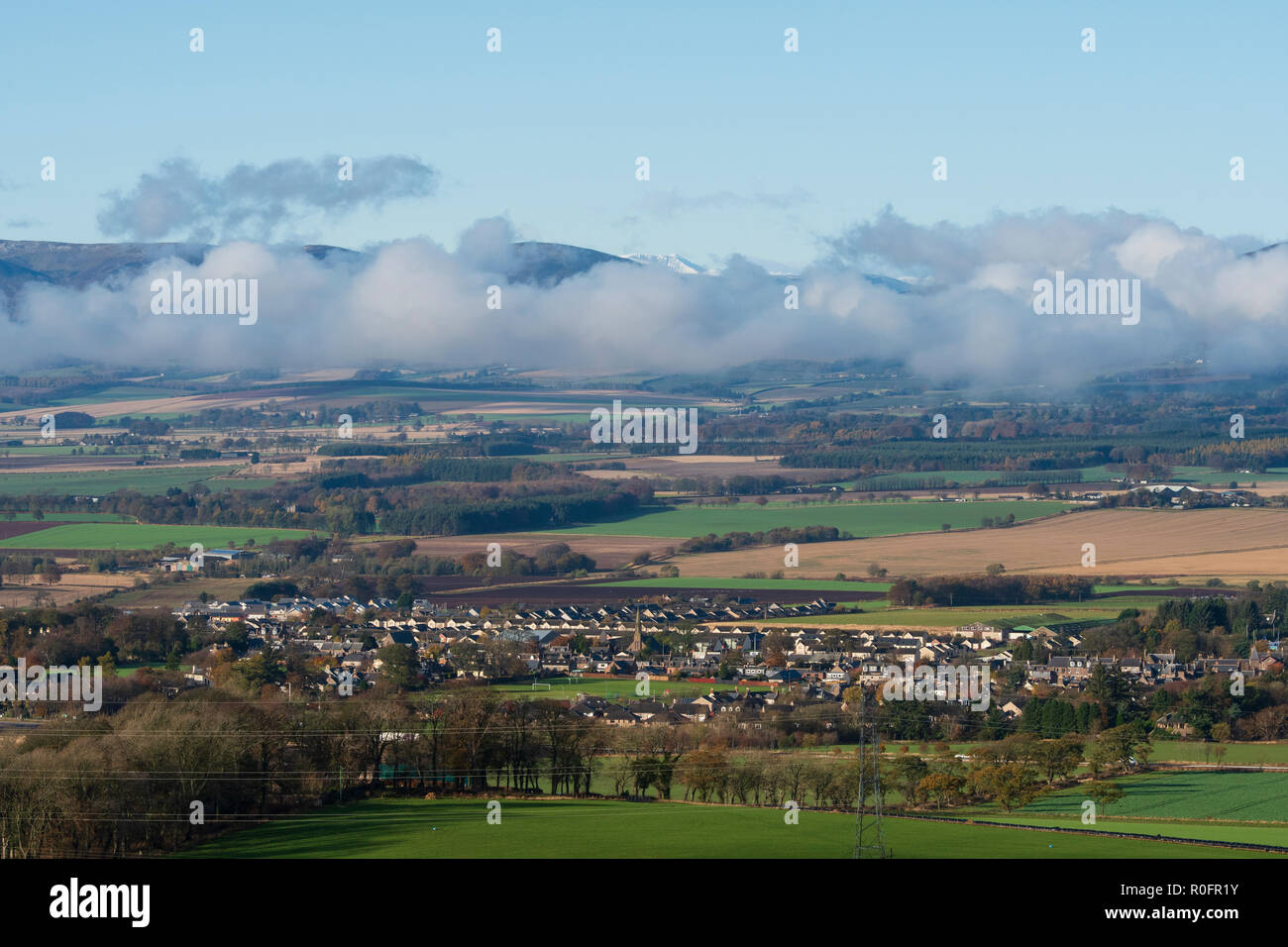 Viewed from the Hill of Garvock, Laurencekirk is a small town in Aberdeenshire, Scotland. Stock Photo