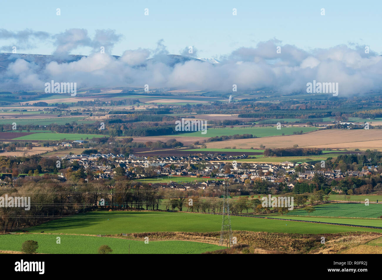 Viewed from the Hill of Garvock, Laurencekirk is a small town in Aberdeenshire, Scotland. Stock Photo