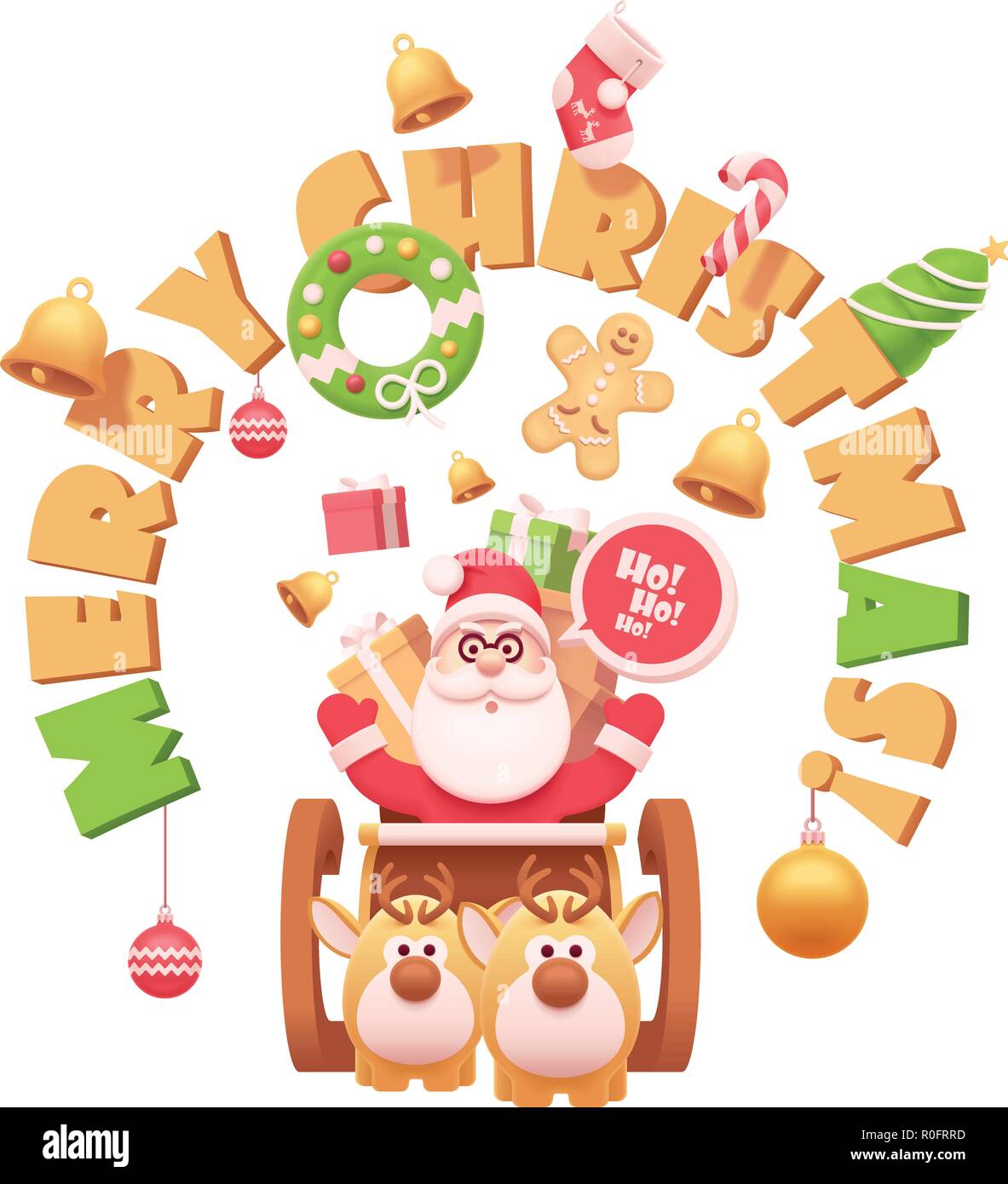 Vector Santa Claus with reindeers Stock Vector