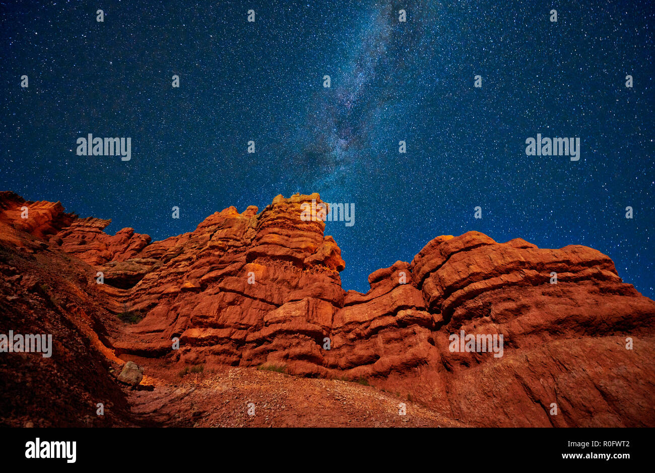 night sky with Milky way over Red Canyon in Dixie National Forest, Utah, USA, North America Stock Photo
