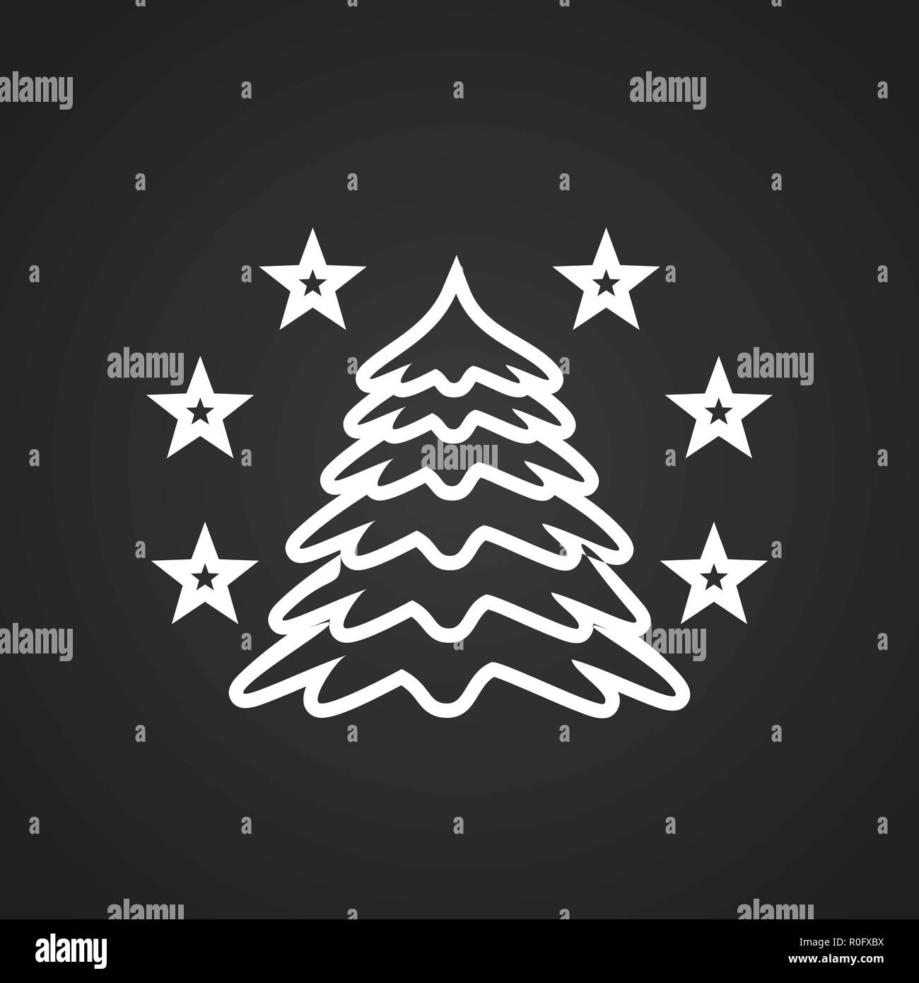 Christmas tree with stars thin line on black background Stock Vector ...