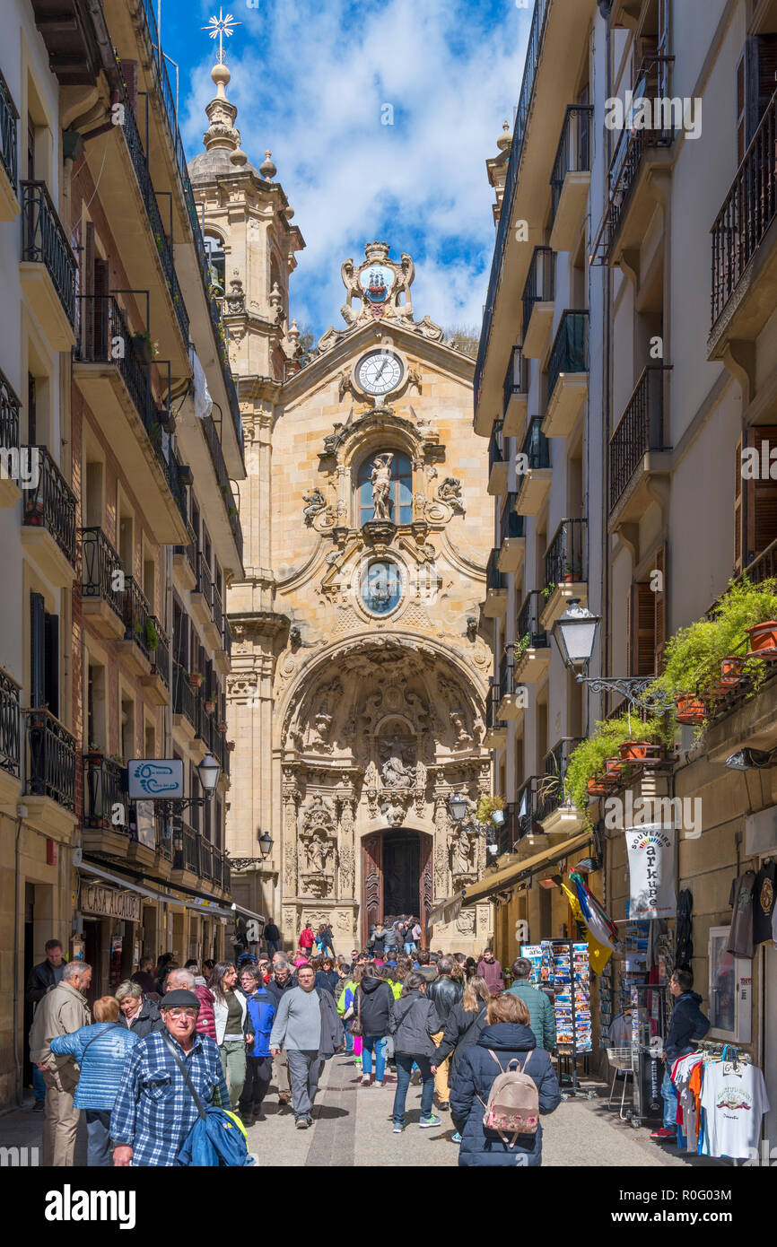 Santa Maria Basilica at the end of Calle Mayor, Casco Viejo (Old Town), San Sebastian, Basque Country, Spain Stock Photo