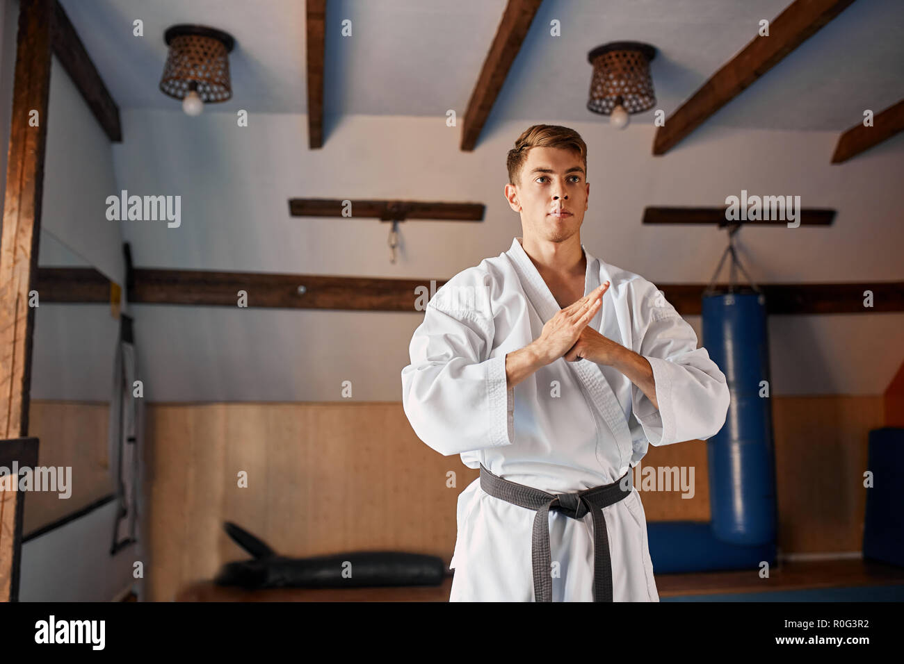 karate hands. Over martial arts gym Stock Photo Alamy