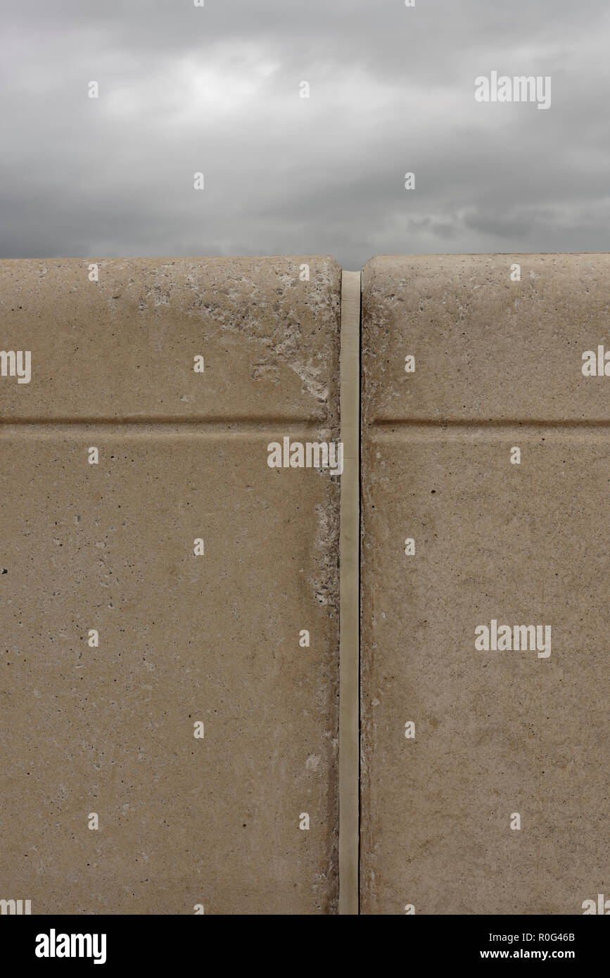 Precast concrete flood wall panels with expansion joint and sealer, on cleveleys coastal flood