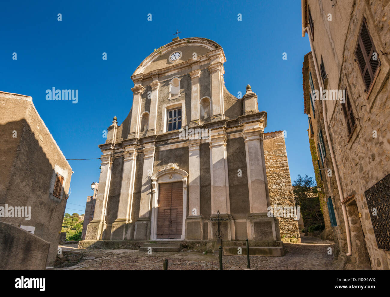 Assumption Church, 18th century, Baroque style, in hill town of Cateri, Balagne region, Haute-Corse, Corsica, France Stock Photo