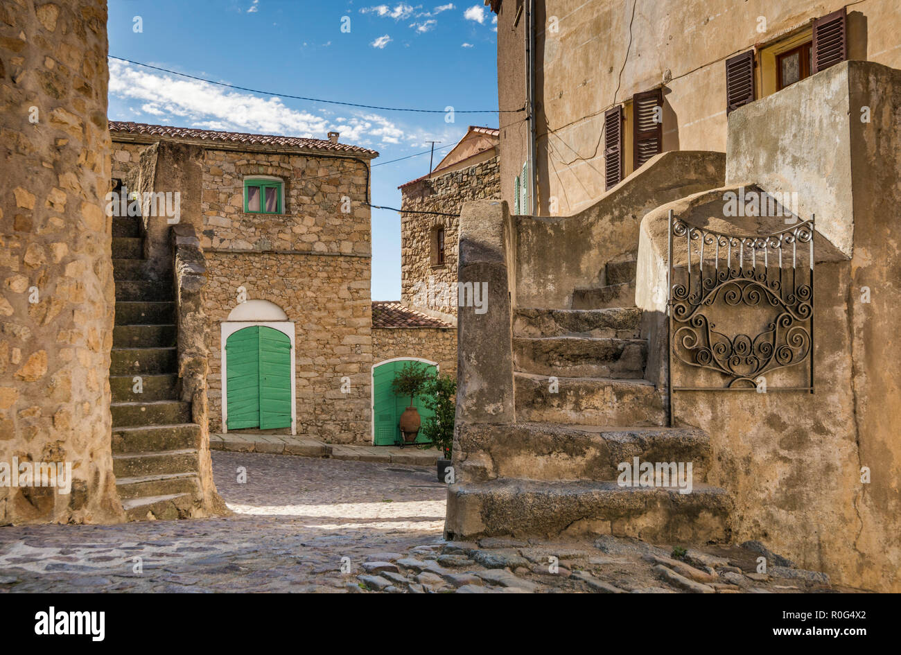 Passage in medieval hill town of Cateri, Balagne region, Haute-Corse, Corsica, France Stock Photo