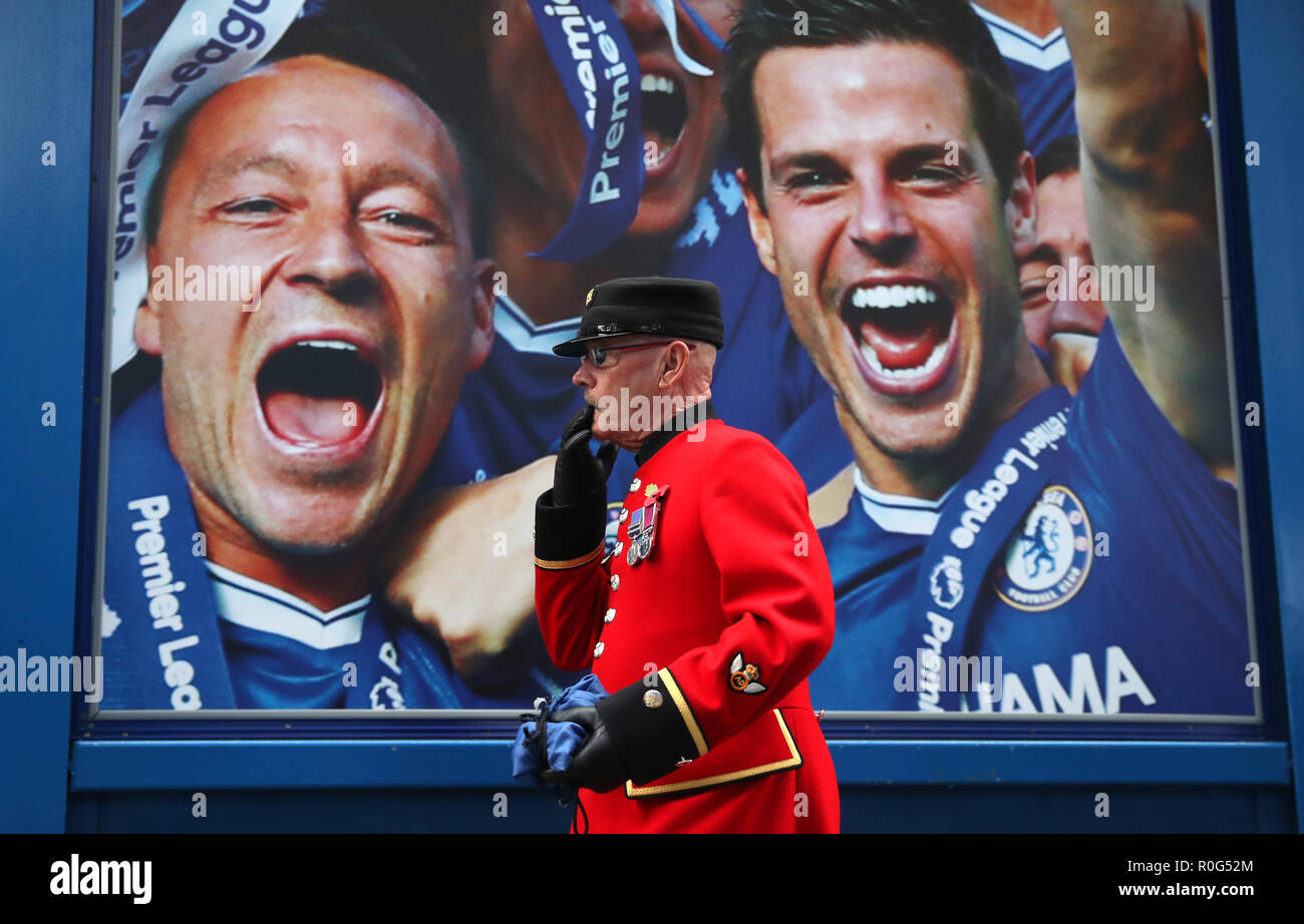 Chelsea Pensioners arrive for the Premier League match at Stamford