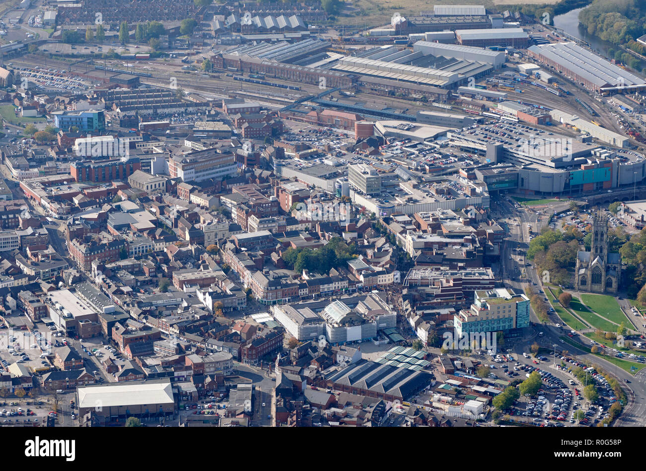 aerial view of Doncaster Town Centre, South Yorkshire, Northern England, UK Stock Photo