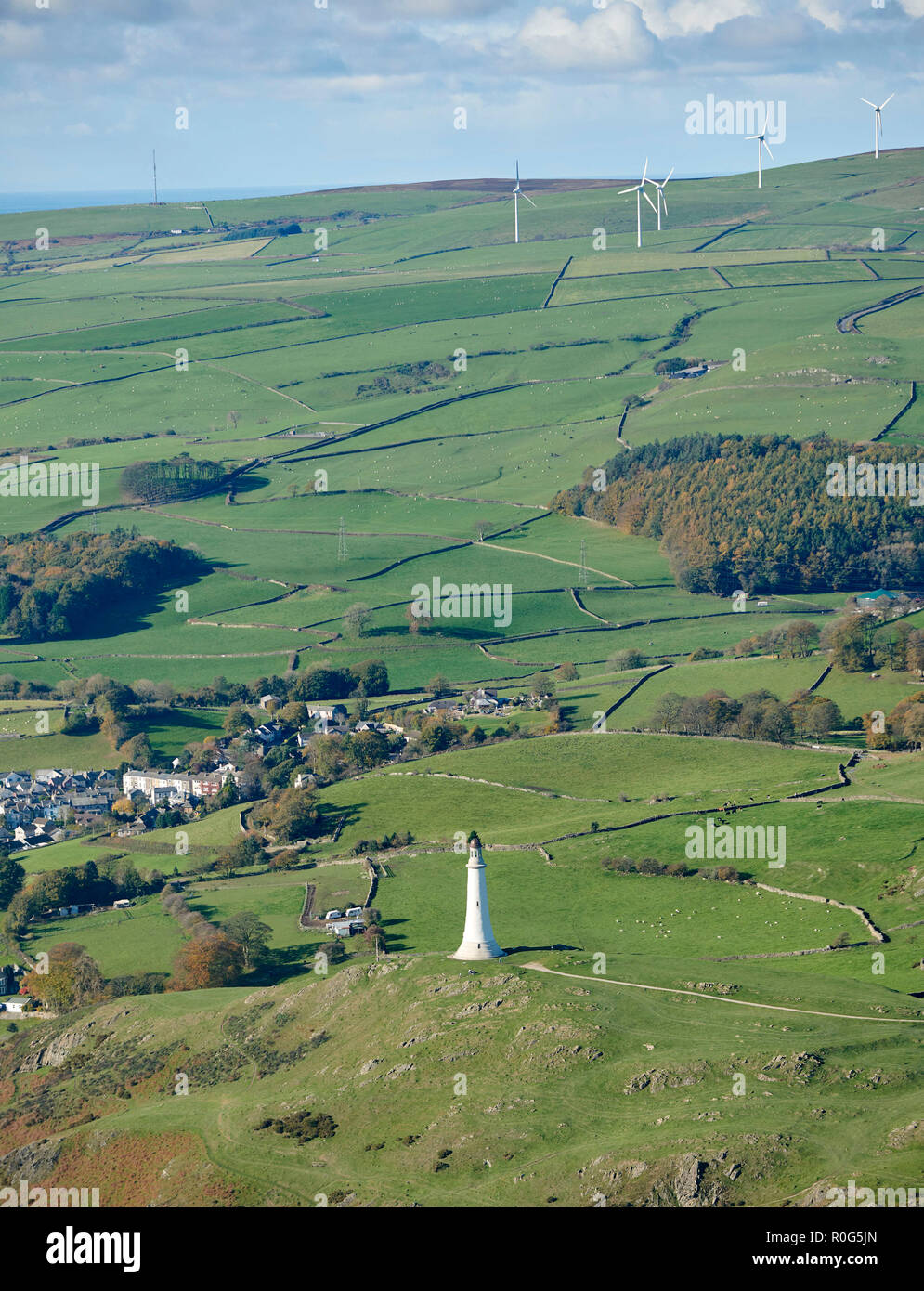 An aerial view of Hoad Monument, Ulverston, Southern Lake District, North West England, UK Stock Photo