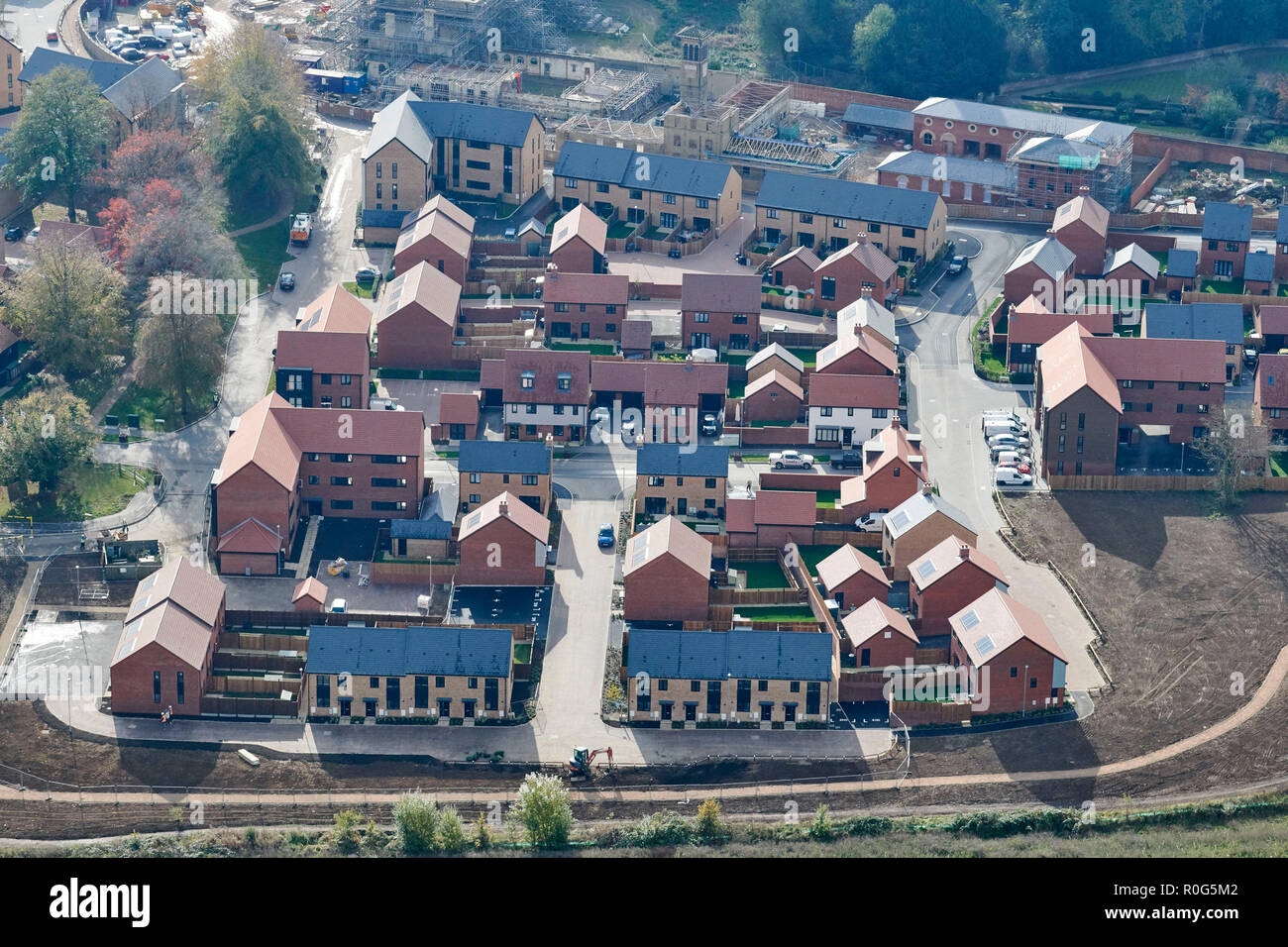 An aerial view of new housing development, Aylesford, Kent, South East