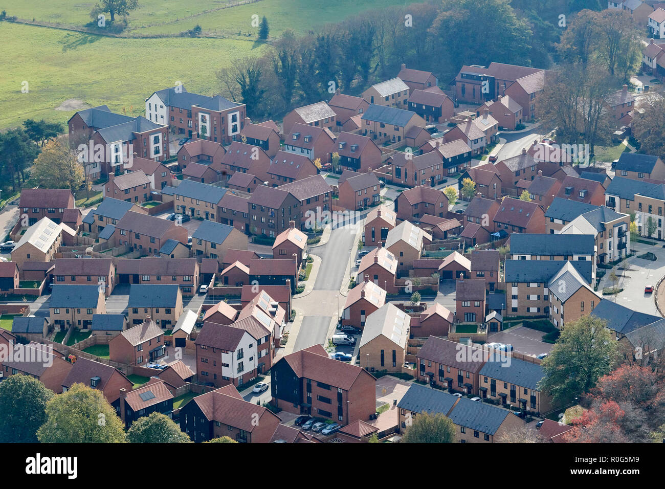 An aerial view of new housing development, Aylesford, Kent, South East