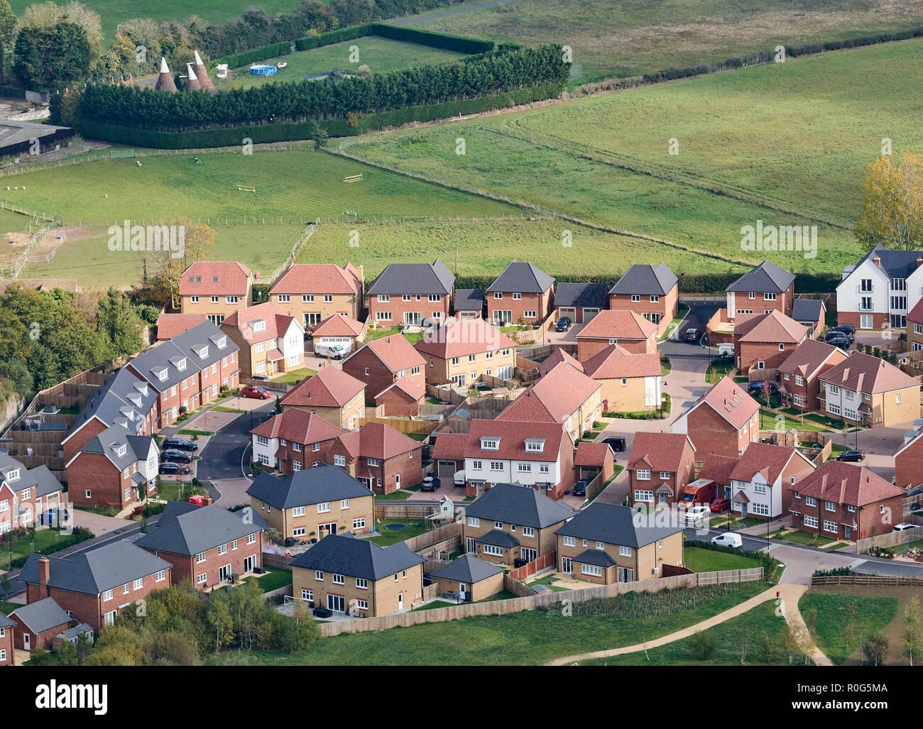 An aerial view of new housing development, Aylesford, Kent, South East