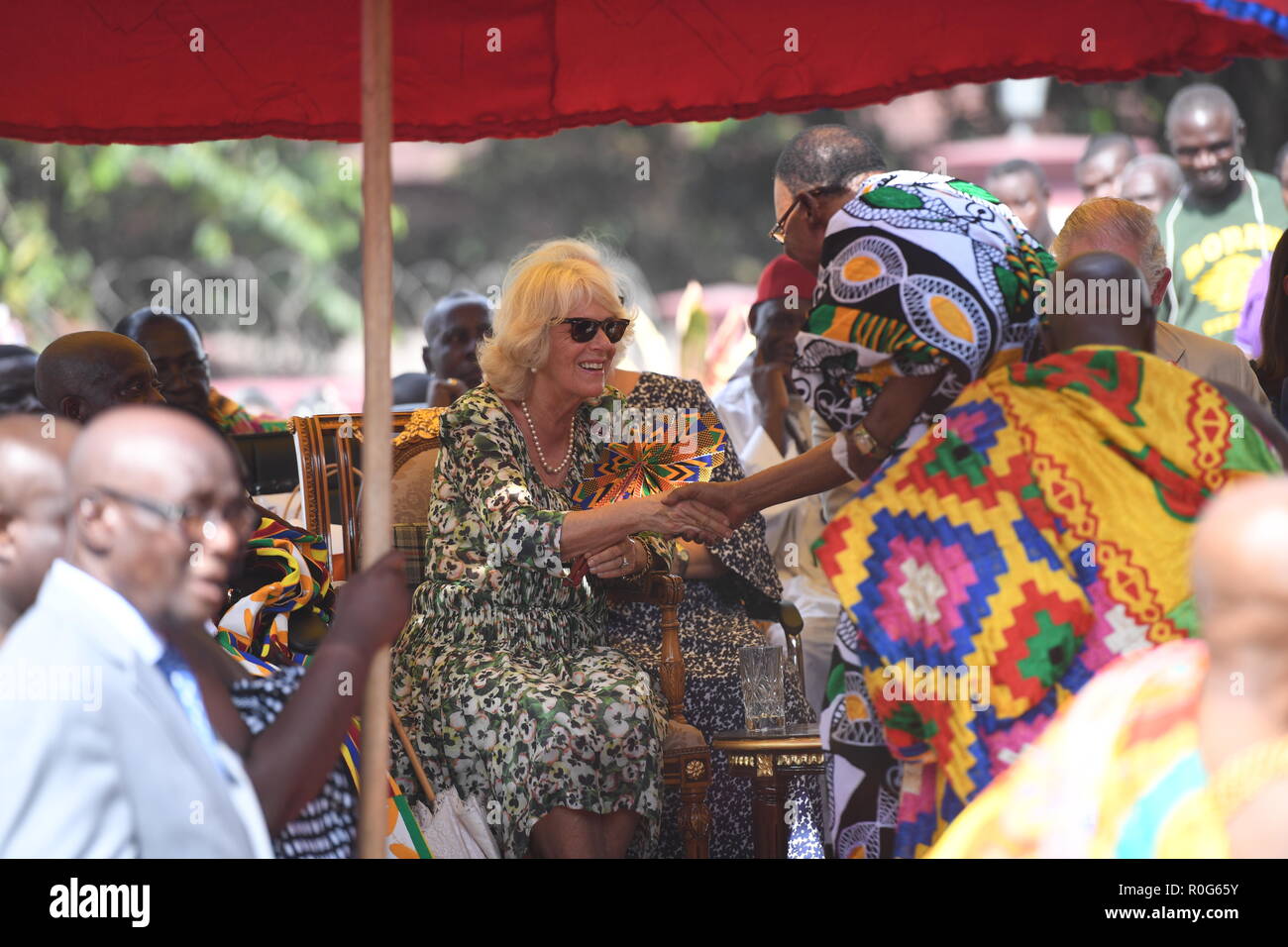 The Duchess of Cornwall at Manhiya Palace in Kumasi, Ghana, on day five of her trip to west Africa with the Prince of Wales. Stock Photo