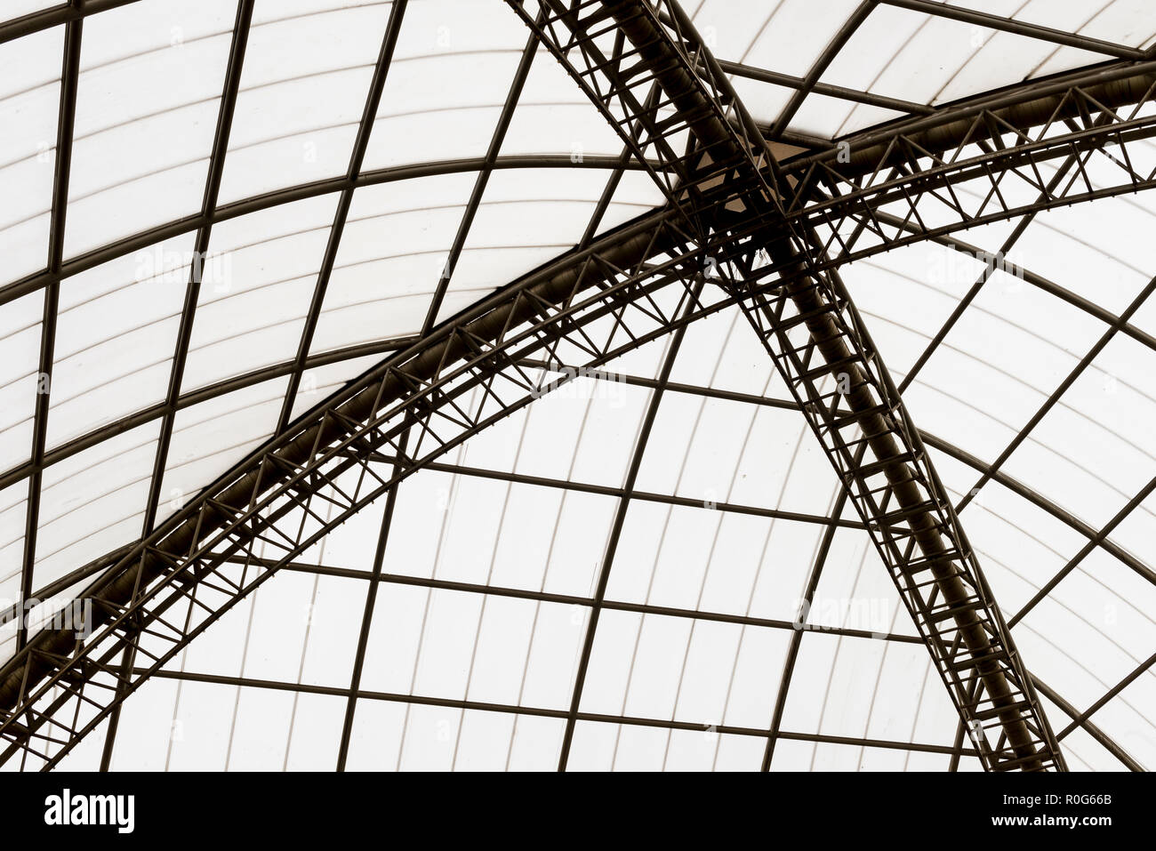X shape architectural diffusion glass roof. Stock Photo