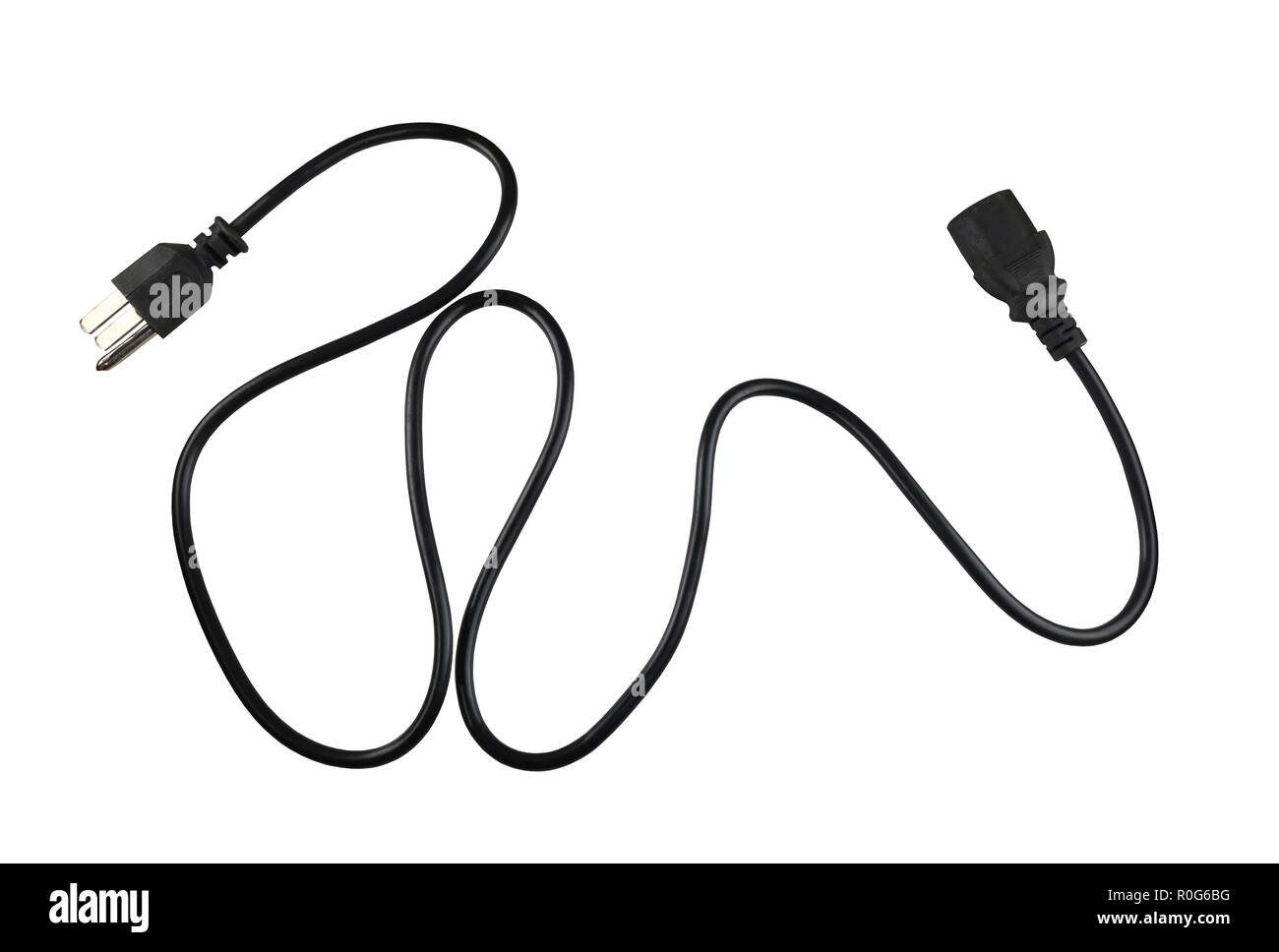 Black power cable line isolated on white background and have clipping paths. Stock Photo