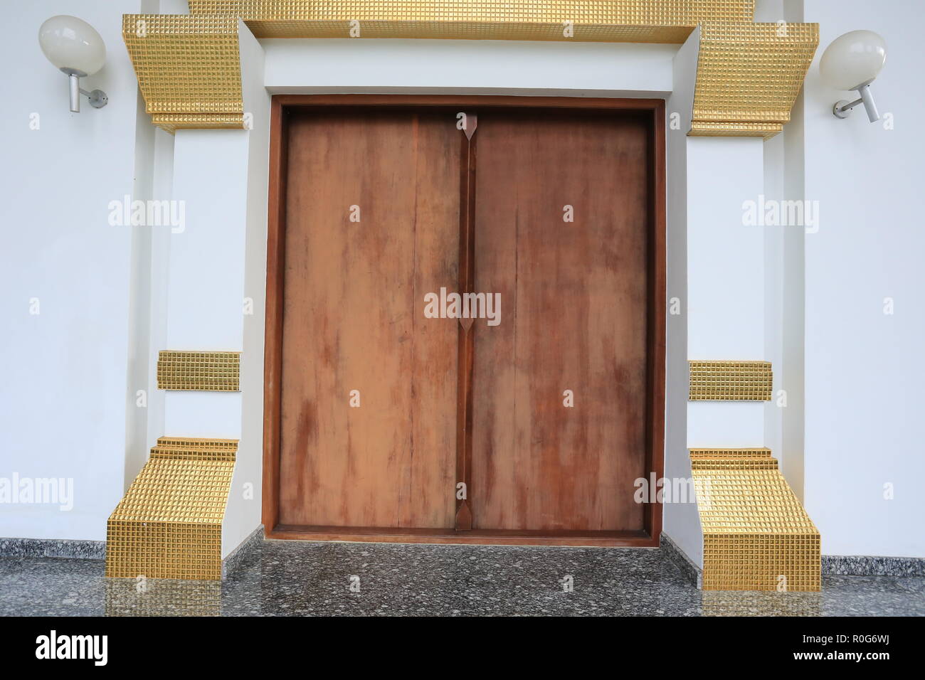 The temple gate or Traditional door measure in Thailand architecture. Stock Photo