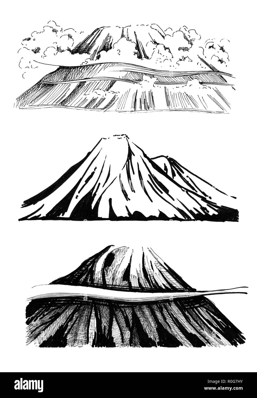 Hand drawn sketched mountain (originals, no tracing) Stock Photo