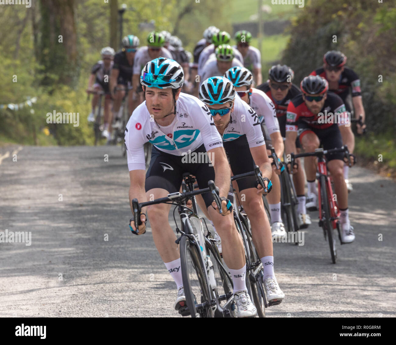 Tour de Yorkshire 2018, Burnsall in the Yorkshire Dales Stock Photo