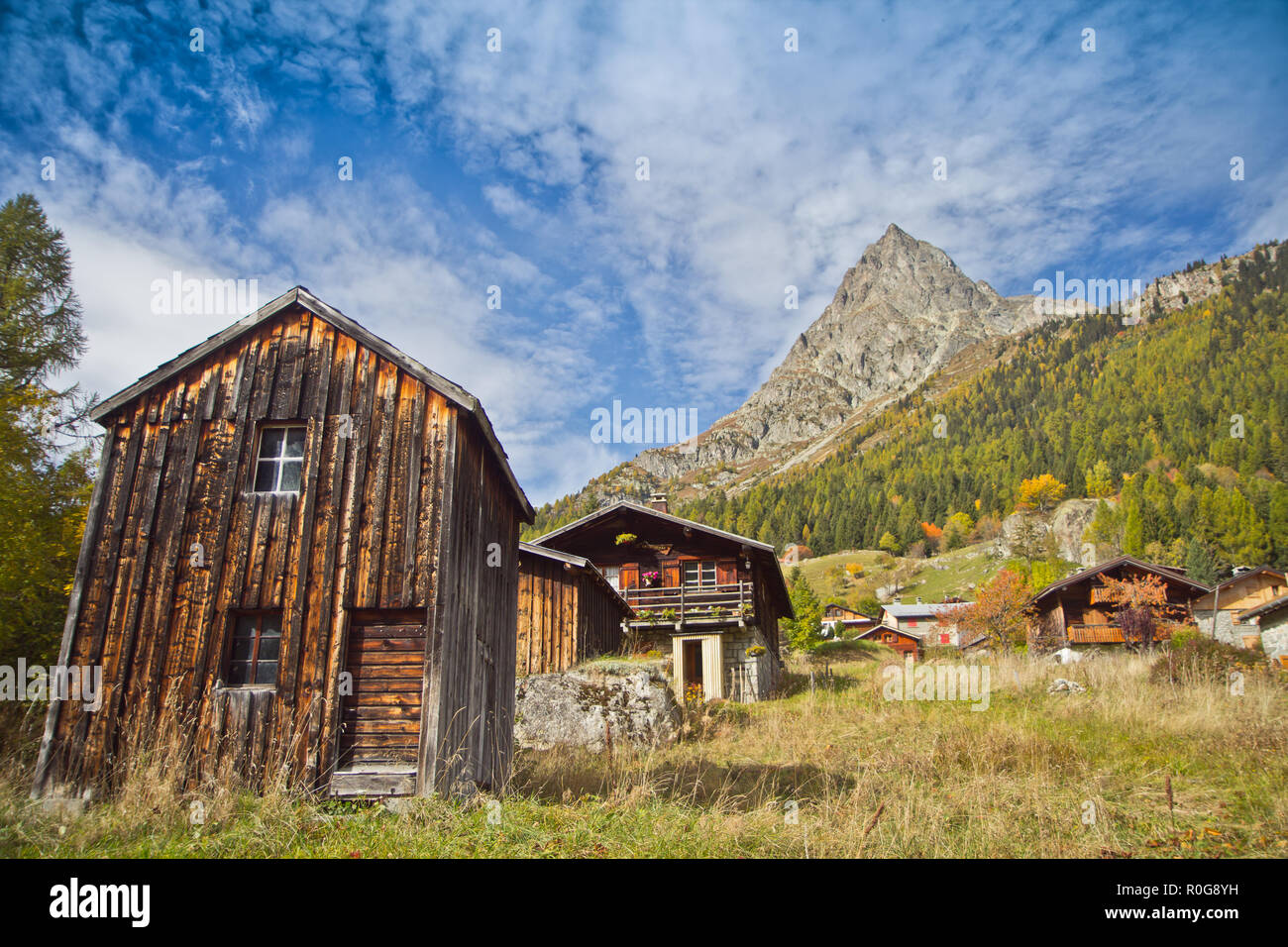 The Alps are the highest and most extensive mountain range system that lies entirely in Europe, stretching approximately 1,200 kilometers. Stock Photo