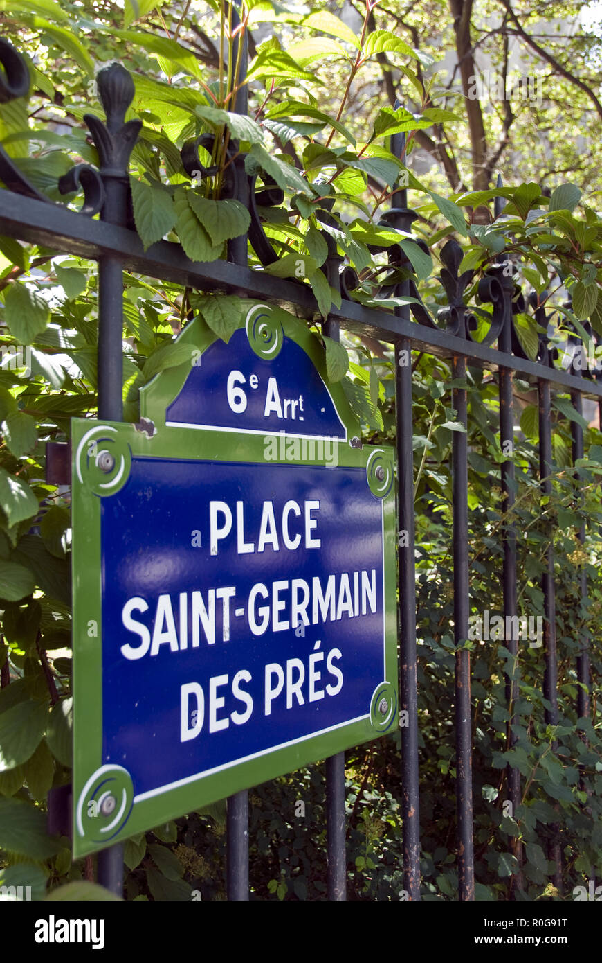 The Place SaintGermaindesPres, a green square next to the church of the Abbey of Saint