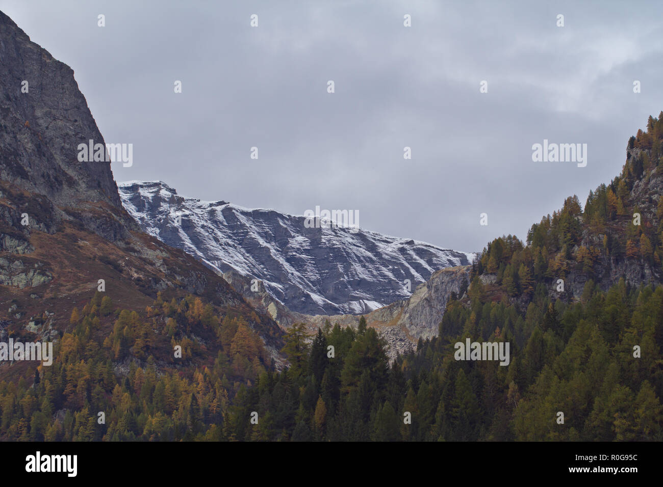 The Alps are the highest and most extensive mountain range system that lies entirely in Europe, stretching approximately 1,200 kilometers. Stock Photo