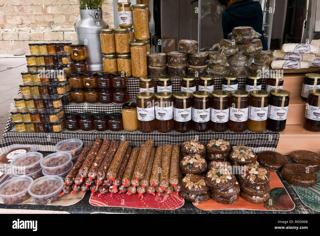 Local Produce on sale outside the Monastery walls along the street in Montserrat, Barcelona, Spain Stock Photo