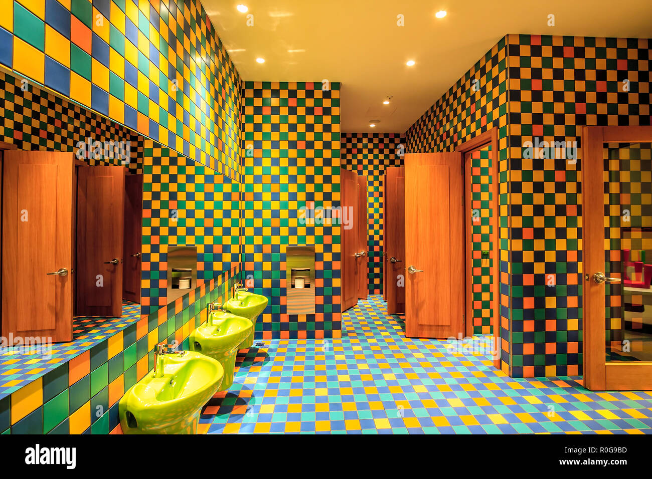 Sochi, Russia - March 5, 2014: Marriott Hotel children play room toilet with its colorful interior is performed in modern original stylish and kids fr Stock Photo
