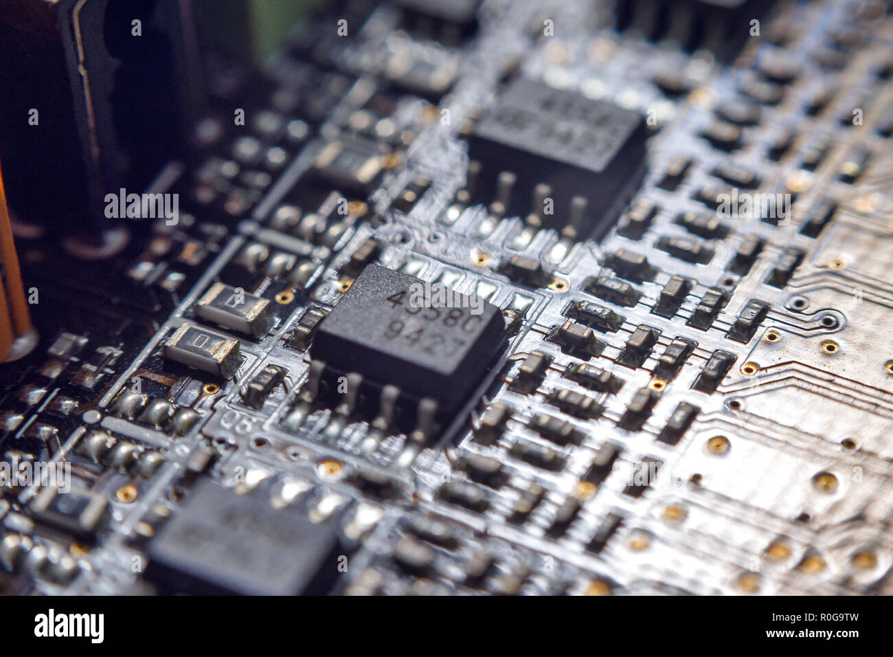 Electronic circuit board with chip close up for background Stock Photo ...