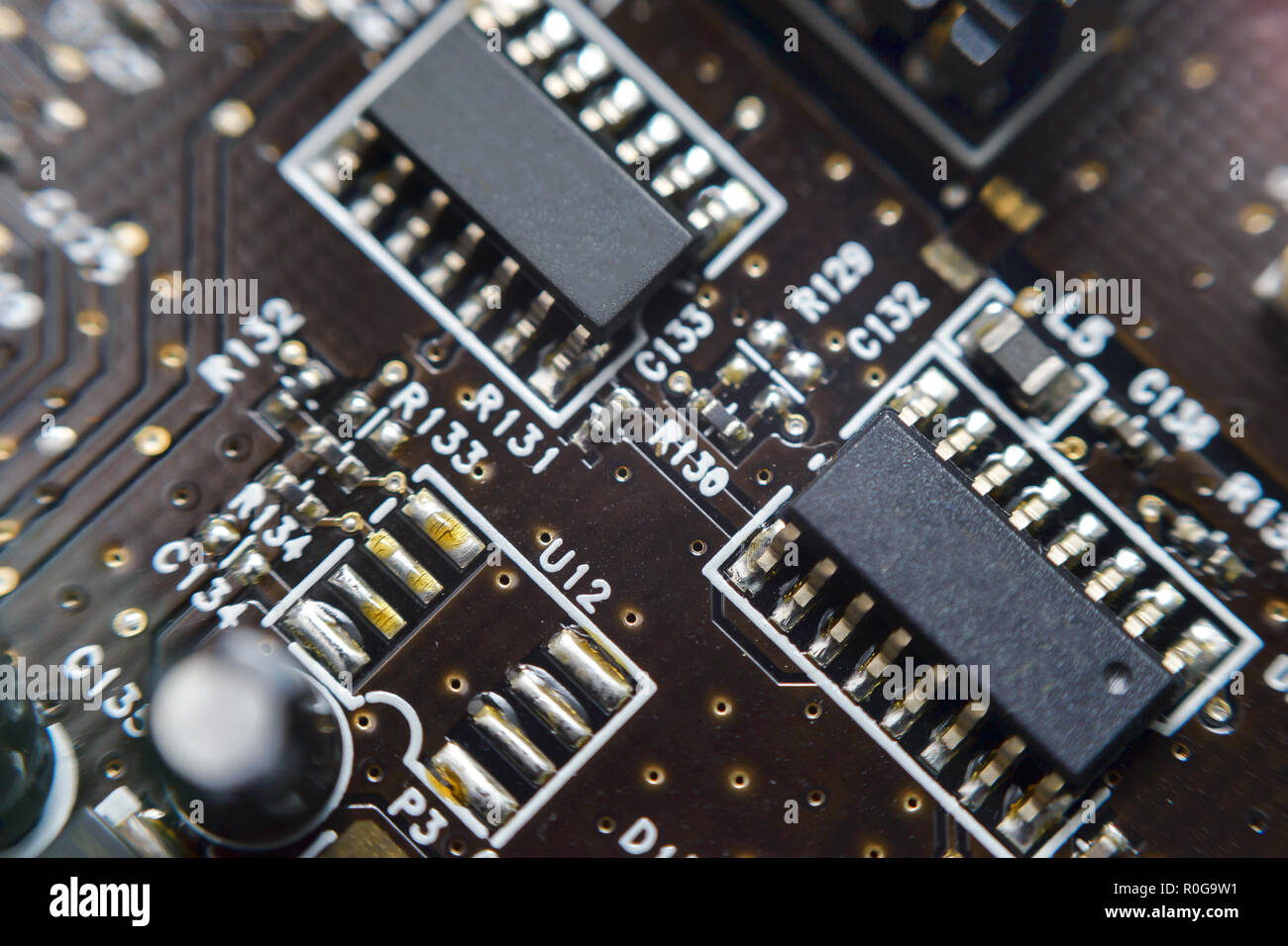 Electronic circuit board with chip close up for background Stock Photo ...