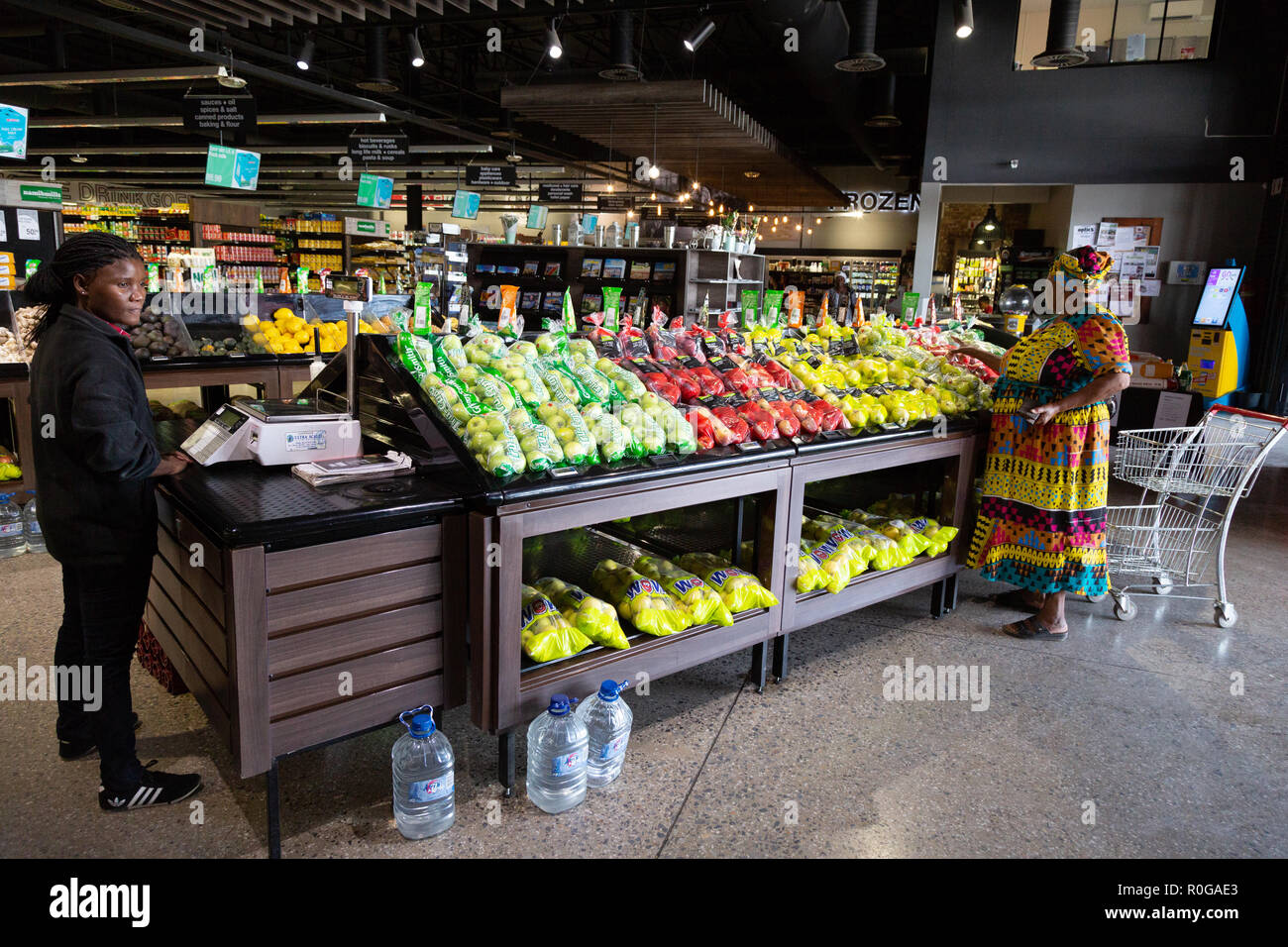 Namibia supermarket - a namibian woman shopping in a Namibia supermarket interior, Outjo, Namibia Africa Stock Photo