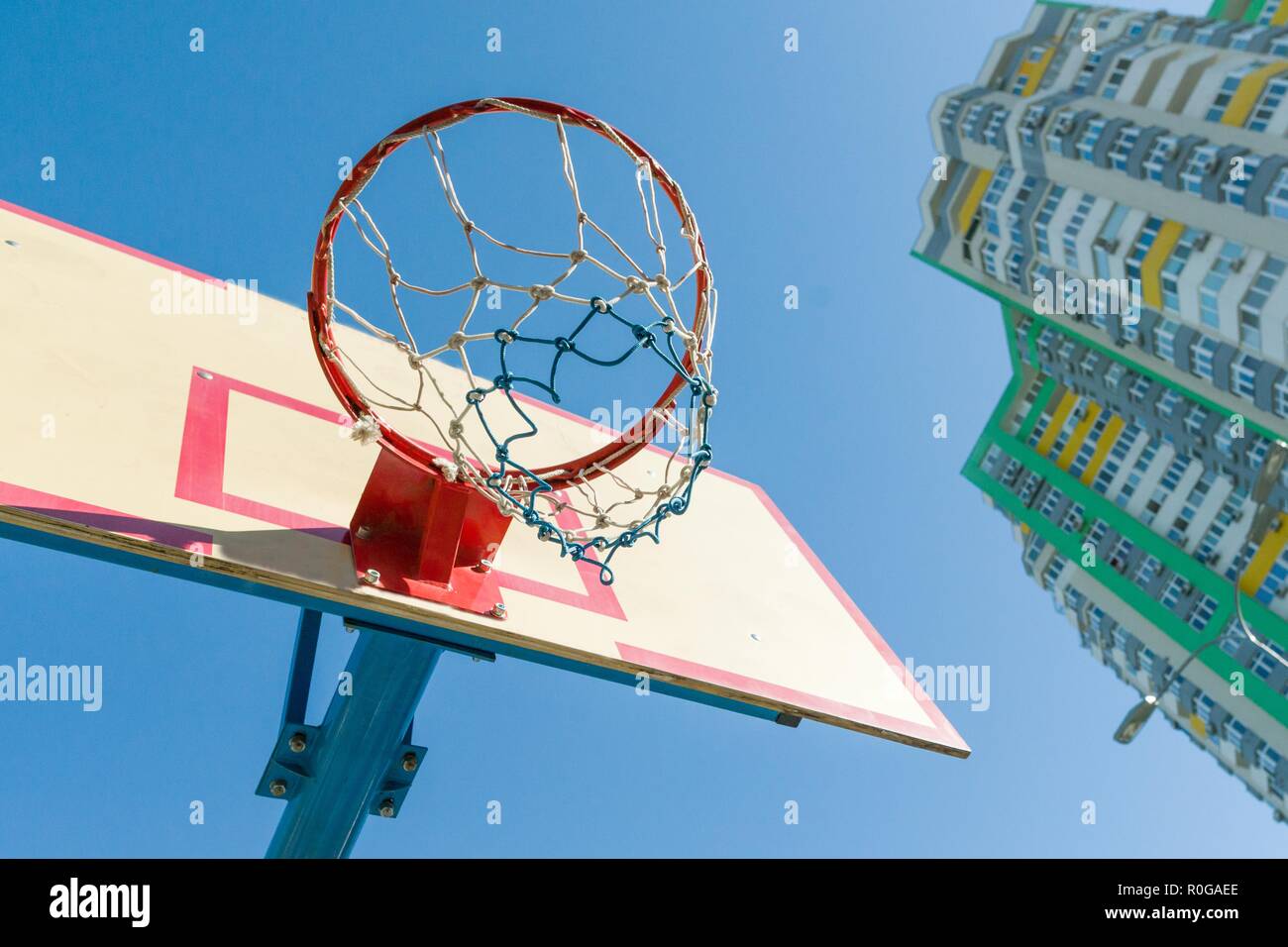 Street basketball, close-up shield and ring for basketball Stock Photo