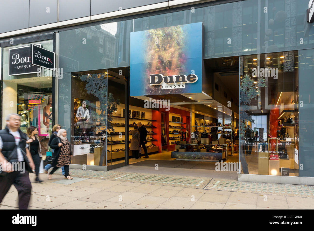 Dune shoe shop in Oxford Street, London. Stock Photo