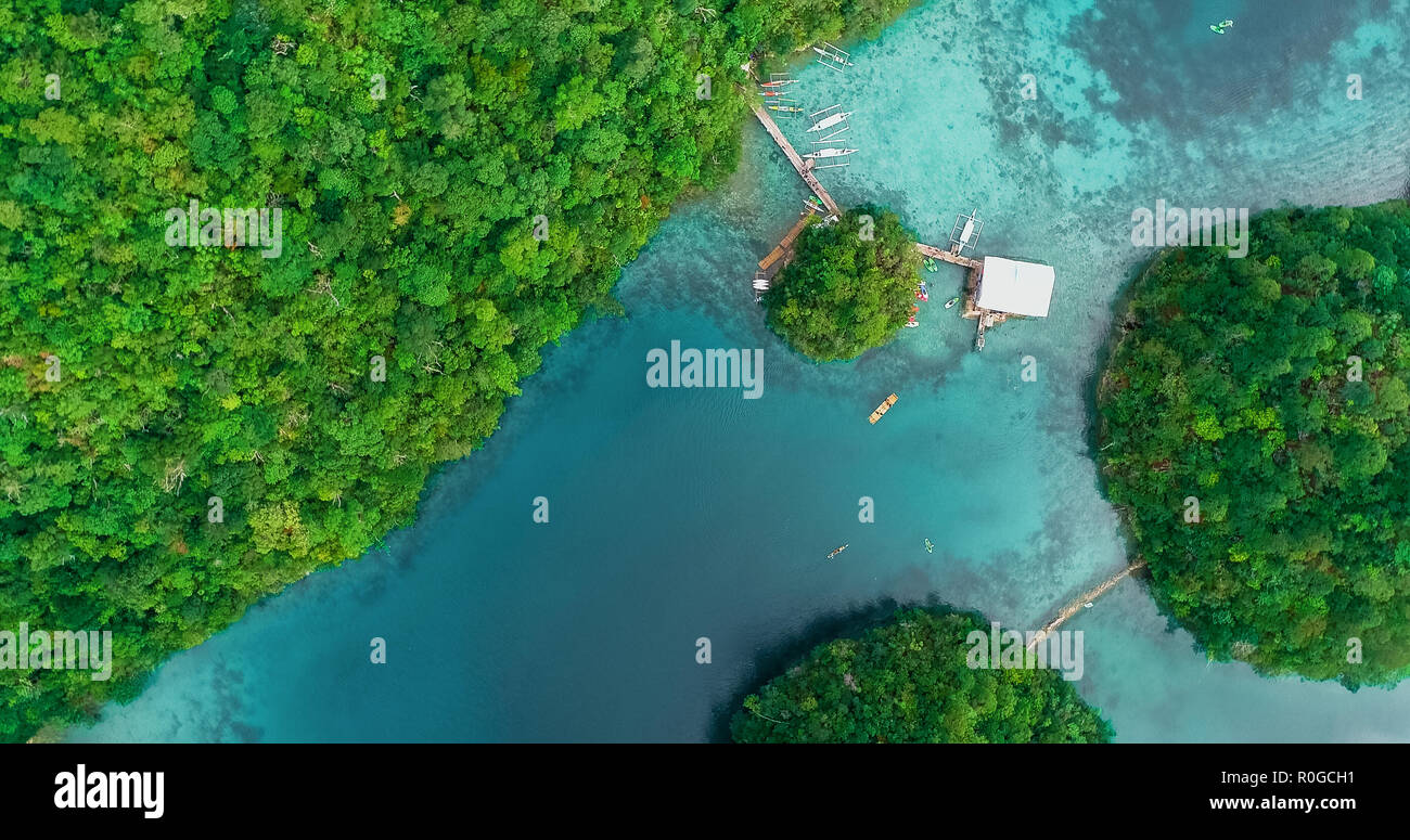 Aerial view of Sugba lagoon. Beautiful landscape with blue sea lagoon, National Park, Siargao Island, Philippines. Stock Photo
