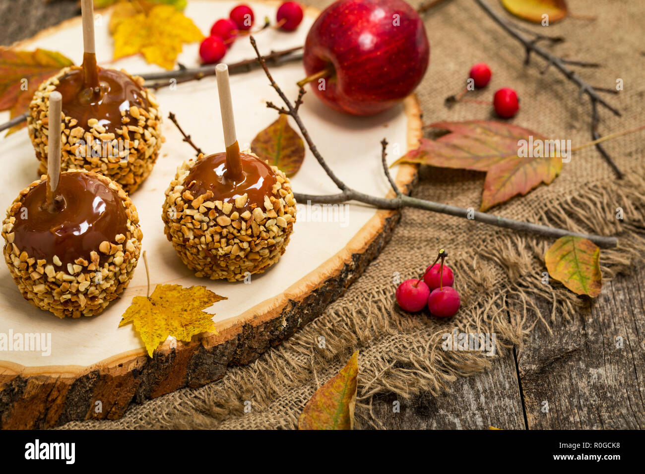 Caramel Candy Apple Stock Photo