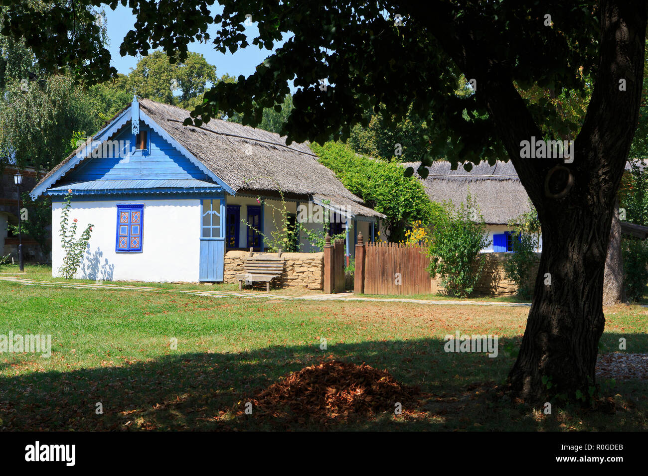 A beautiful traditional farmhouse at the Dimitrie Gusti National Village Museum in Bucharest, Romania Stock Photo