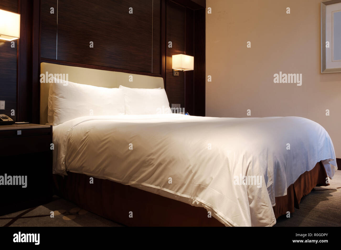 Standard king size beds hotel room Stock Photo