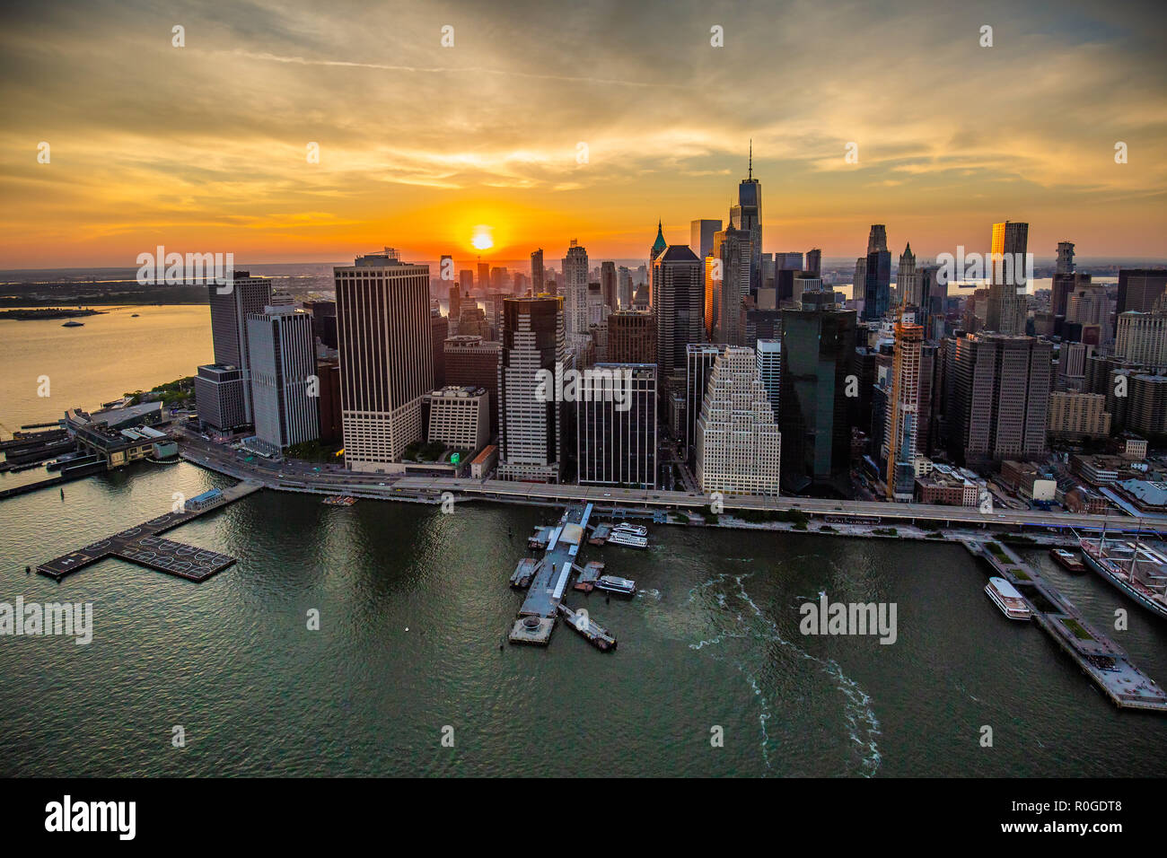 New York city at sunset aerial view USA Stock Photo - Alamy