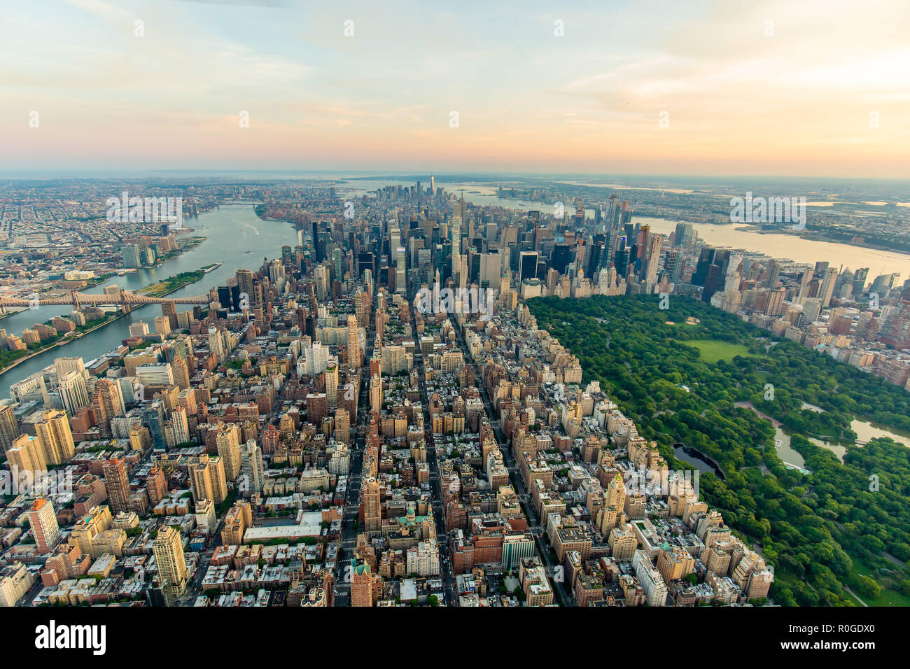 New York city at sunset aerial view USA Stock Photo - Alamy