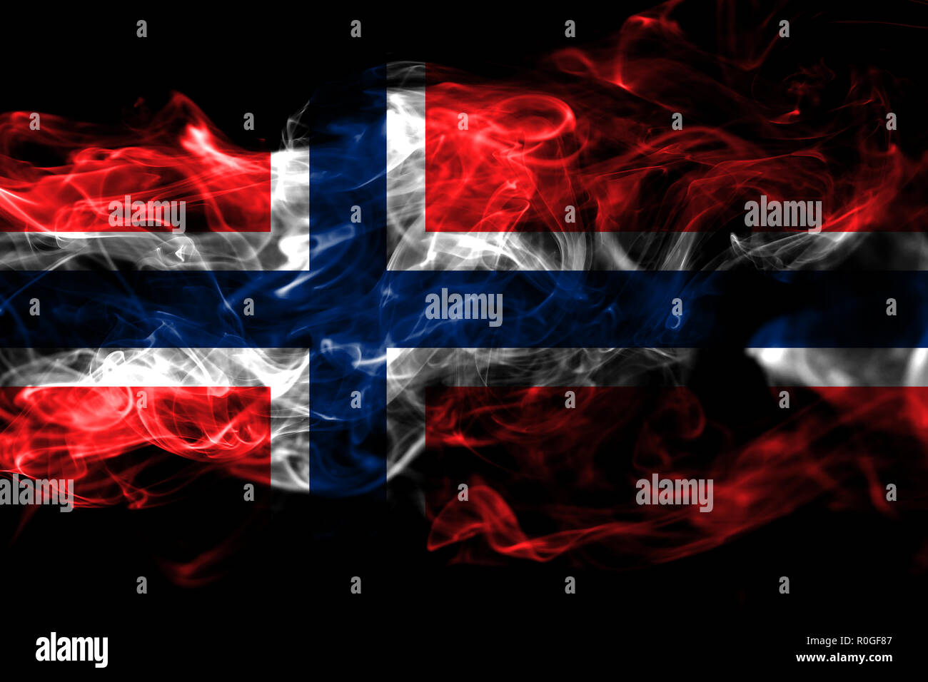 National flag of Norway made from colored smoke isolated on black ...